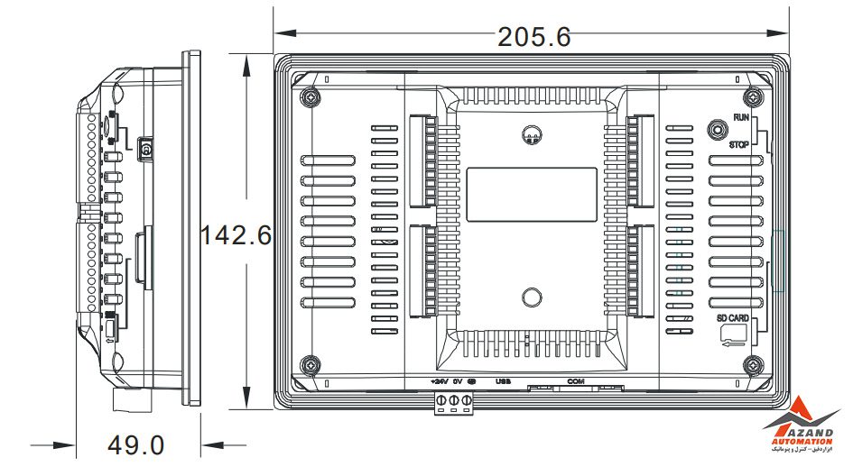 ابعاد جدول مشخصات اچ ام آی (HMI) دلتا مدل TP70P-RM0