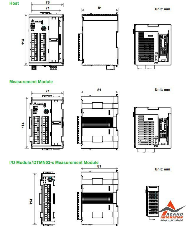 ابعاد کارت توسعه خشابی 4 خروجی ولتاژ پالسی سری DTM مدل DTM-BDV