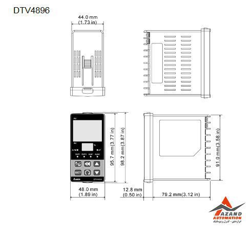 ابعاد کنترلر دما DTV4896C دلتا سری DTV