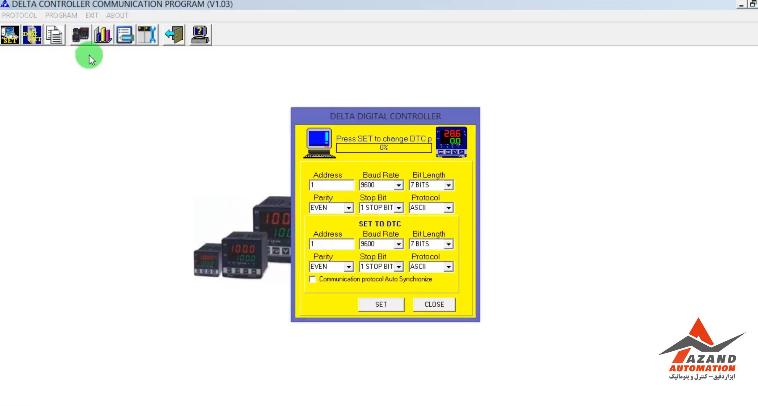 2- در مرحله بعدی روی تنظیمات مربوط به کارت کنترلر دمای دلتا سری ‏DTC‏ ‏به نام DTC SET کلیک می کنیم 