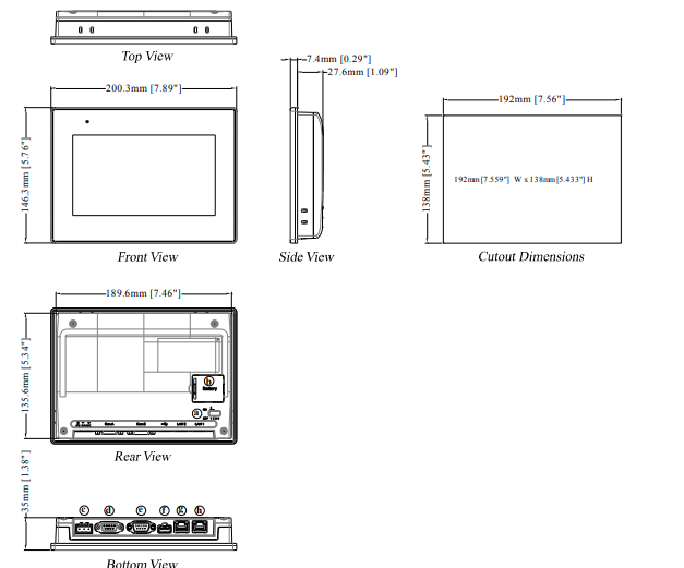 ابعاد HMI وینتک CMT2078X اندازه 7 اینچ