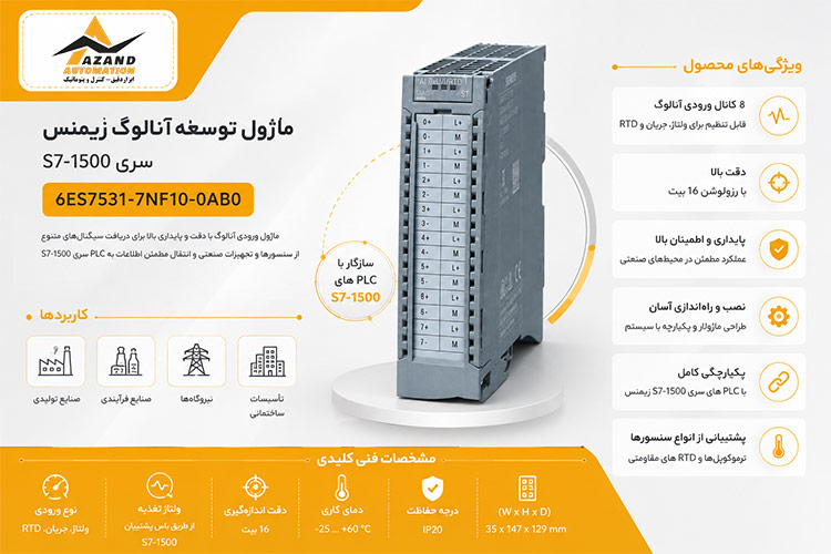 ماژول ورودی آنالوگ زیمنس سری S7-1500 مدل 6ES7531-7NF10-0AB0